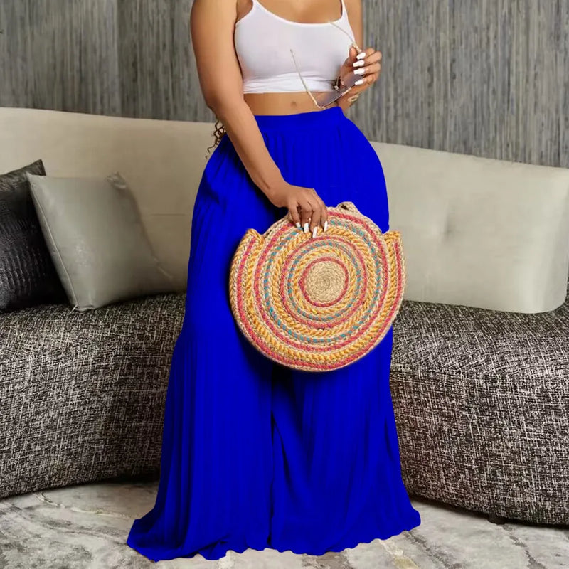 Elegant Pleated Wide Leg Pants High Waisted