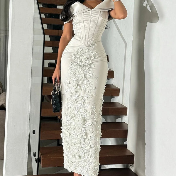 Strapless Straight Satin Evening Dress