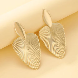 Advanced Metal Textured Leaf Pendant Big Earrings