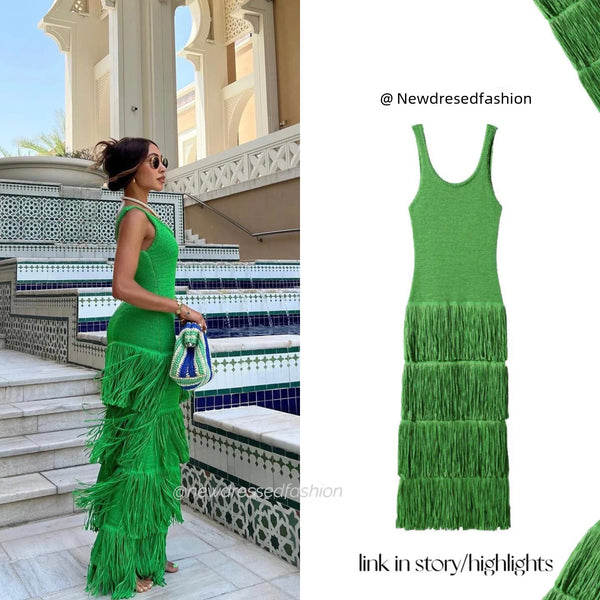 Elegant Knitted Fringed Tank Sleeveless  Dress