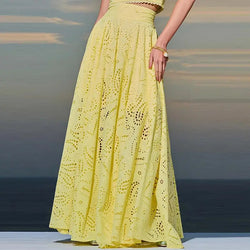 Sleeveless Top Half Skirt Set Embroidered Pocket Long Skirts