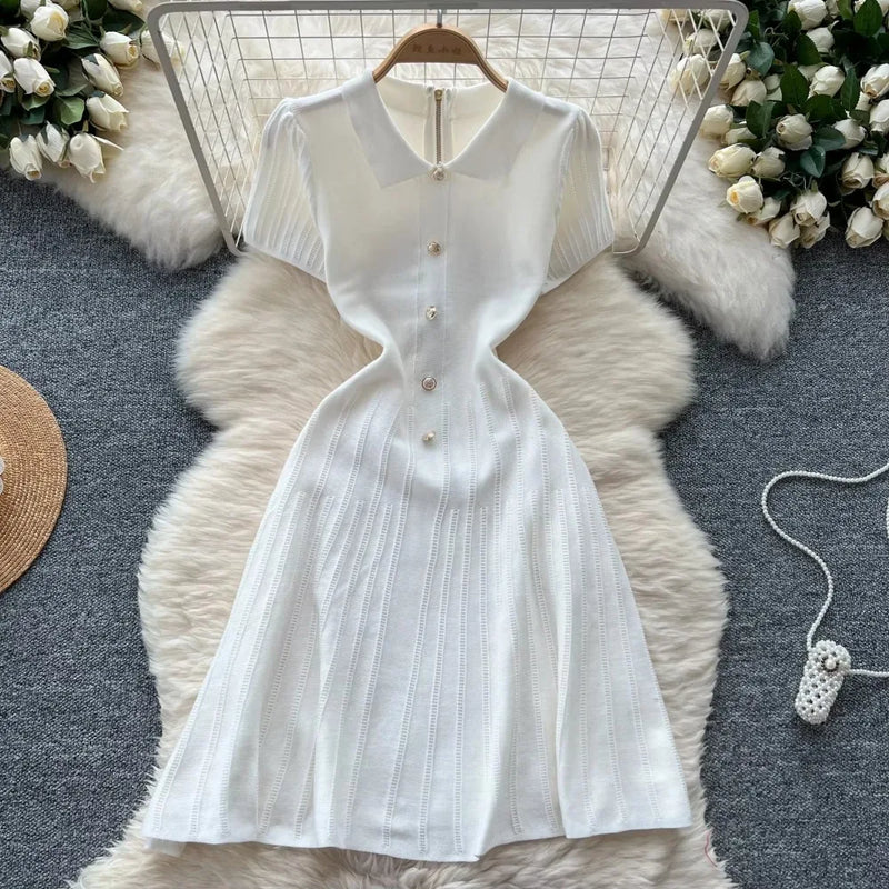 Sleeveless Single-Breasted Turn-down Collar Elastic Bodycon Dress