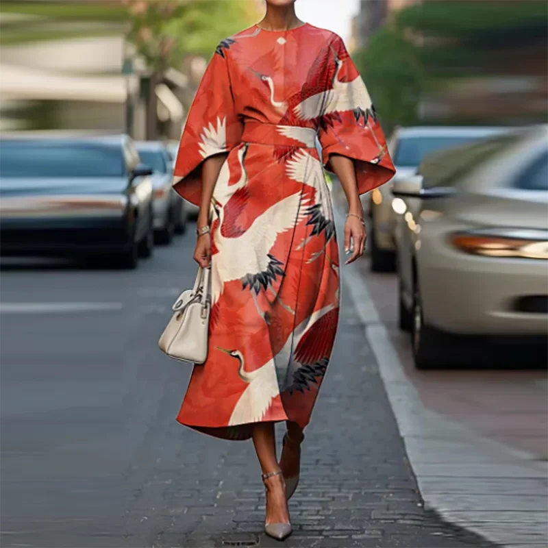 Elegant O-neck Half Sleeved Bohemian Vintage Dress