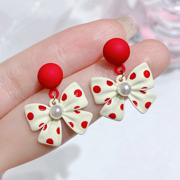 Cute Pearl Bowknot Drop Earrings
