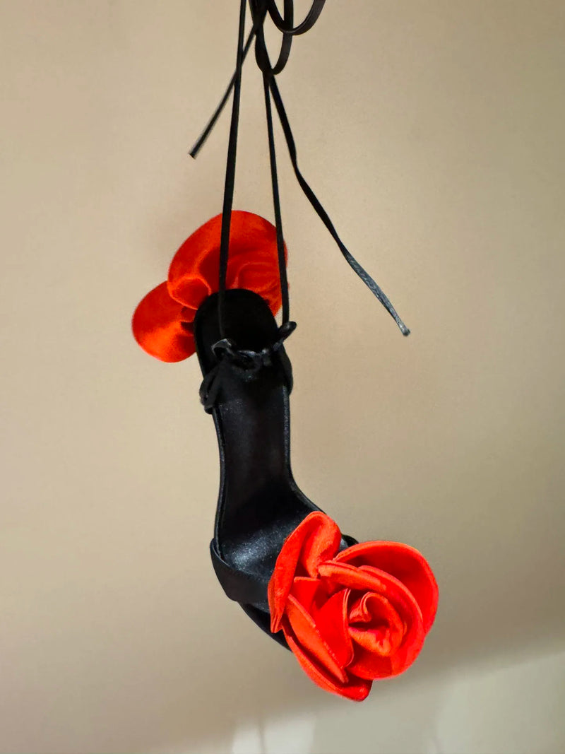 Silk Rose High Heel Strap Sandals