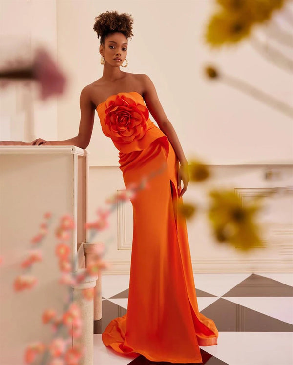 Strapless Sheath Celebrity  Flowers Fold Dress