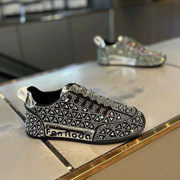 Luxury New Rhinestone Lace Up Men Causal Shoes