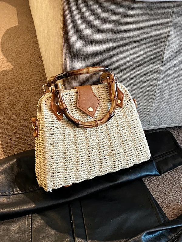 Summer Exquisite Bamboo Straw Woven Shoulder Bag