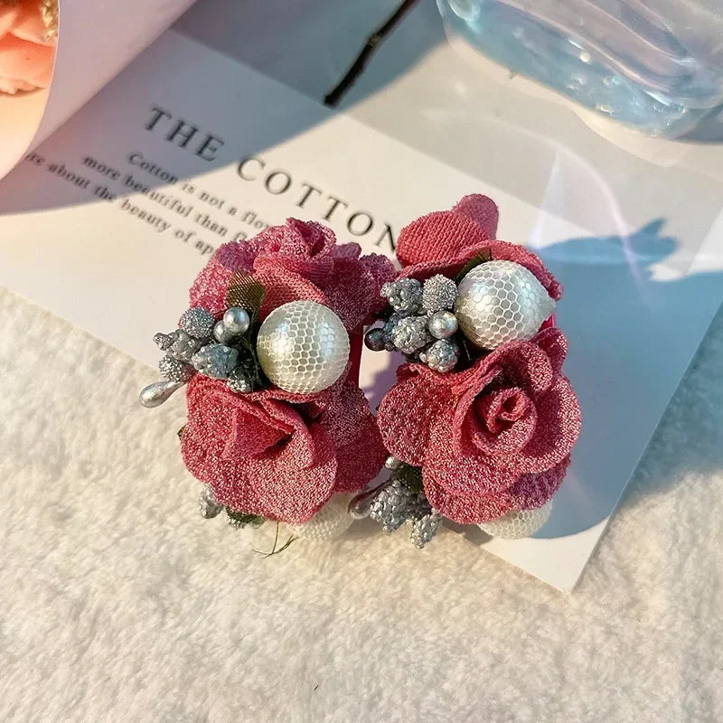 Charm Crystal Cubic Zircon Fabric Flower Big Earrings