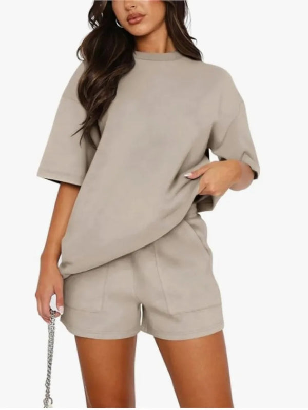 Casual O Neck Short Sleeve Short Pants Set
