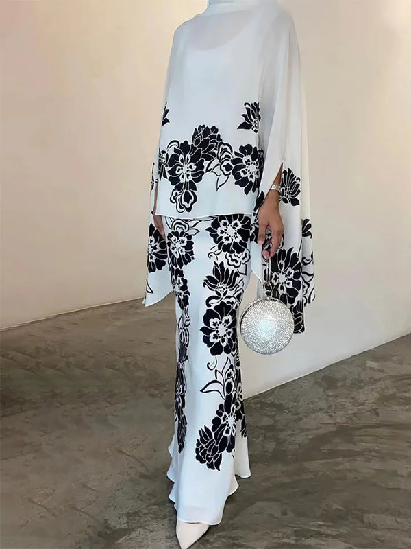 O-Neck Flare Sleeve Elegant Dress Set