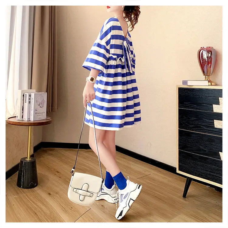 Street Casual Bow Patchwork T Shirt Dress