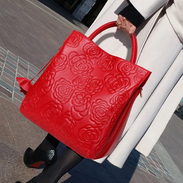 Classic embossed women's bag leather pit bag