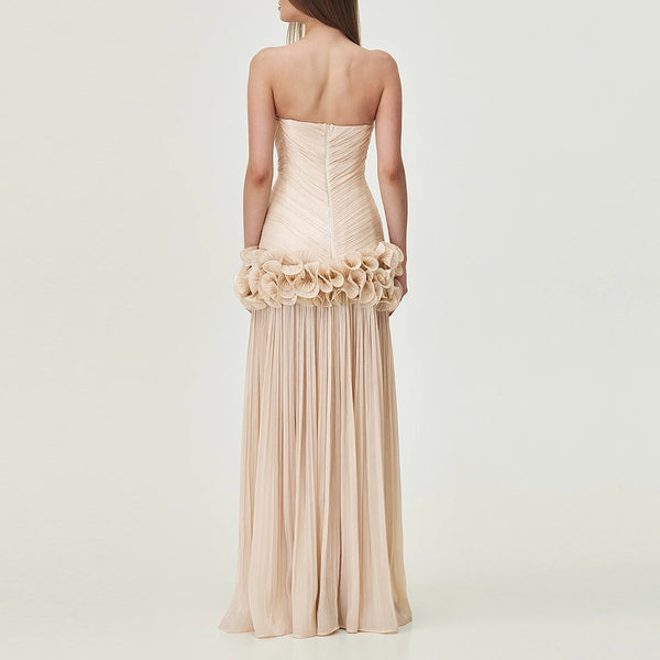 Spliced Fungus Strapless Sleeveless Patchwork Folds Dress