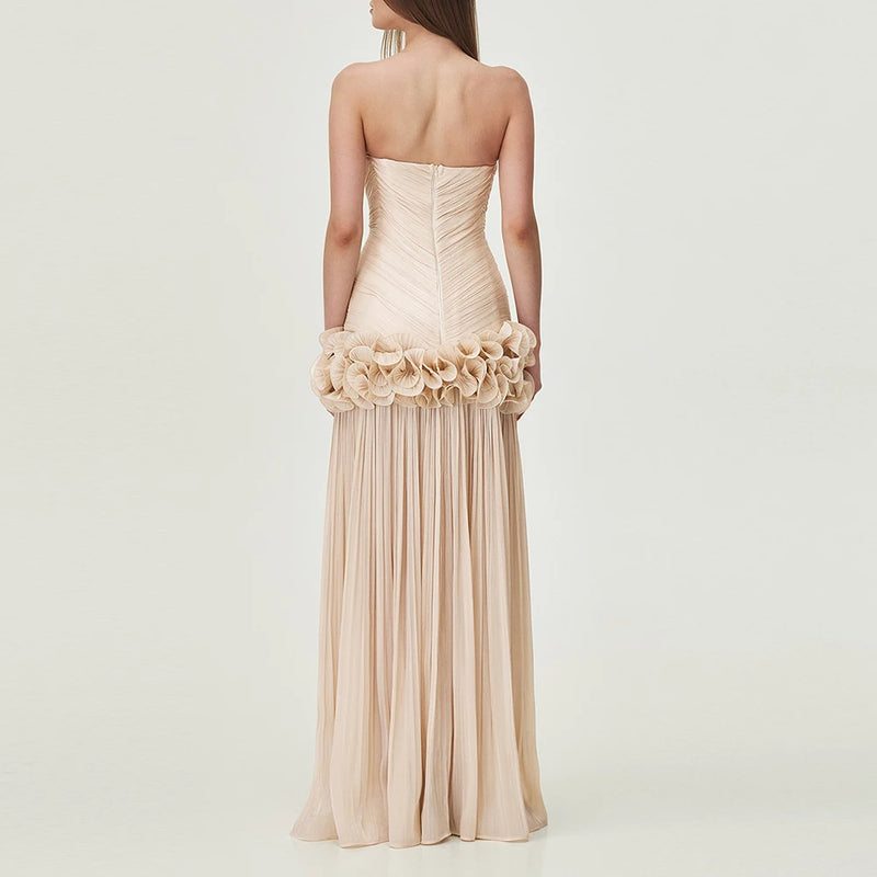 Spliced Fungus Strapless Sleeveless Patchwork Folds Dress