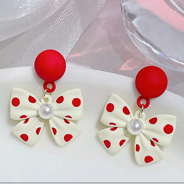 Cute Pearl Bowknot Drop Earrings