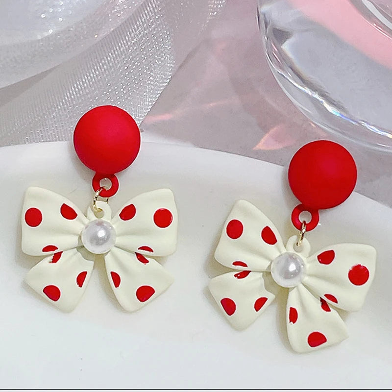 Cute Pearl Bowknot Drop Earrings