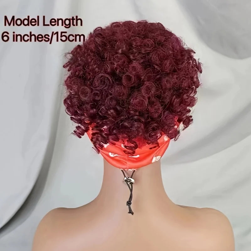 Burgundy Short Curly Headband Wig 100% Human Hair Pixie Cut Wig