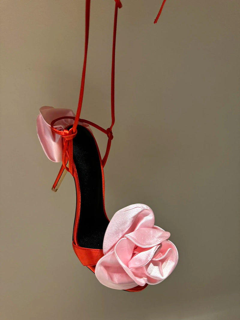 Silk Rose High Heel Strap Sandals