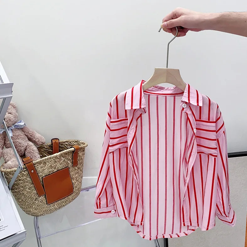 Striped Long-sleeved Shirt + Monogram Vest+Denim Shorts 3pcs 3 To 7 Years