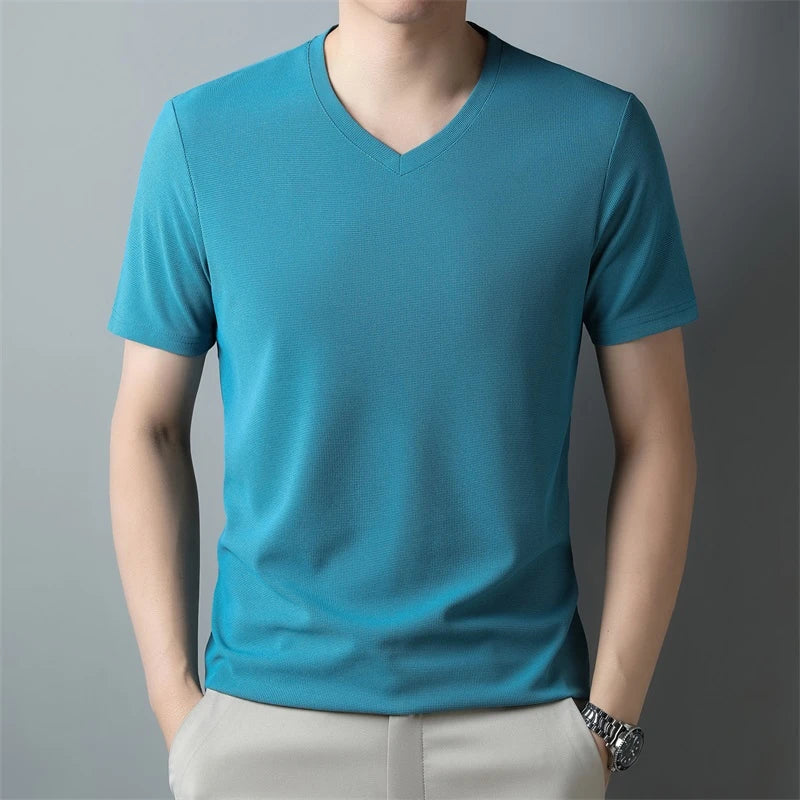 Waffle V Neck Short Sleeved T-shirt