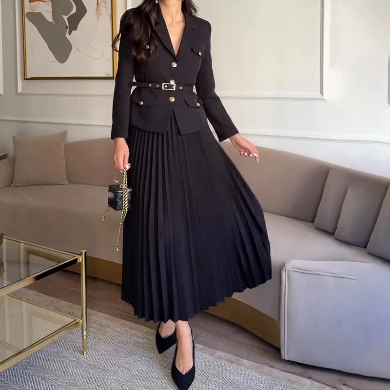 Elegant Spring Long Sleeved Jacket and Skirt Suit