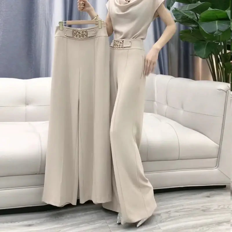 Elegant Wide Leg Pants Office Lady Trousers