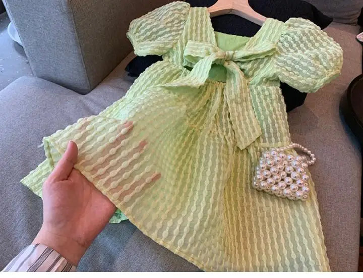 Short Sleeve Open Back Bow Princess Dress