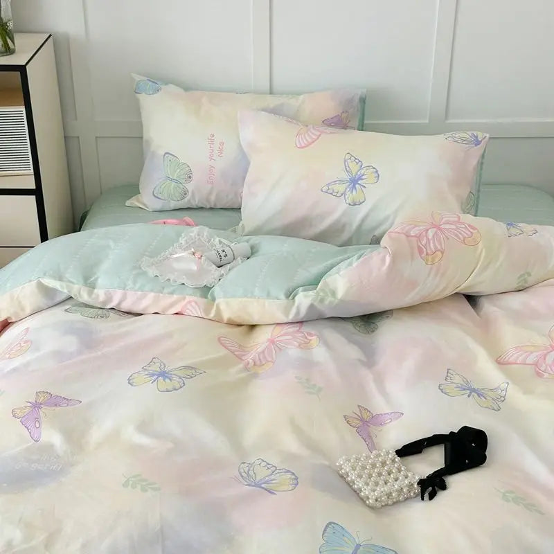 Pink Floral Bedding Set Single Double Queen Size Duvet Cover