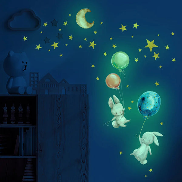 Cartoon Bunny Balloon Wall Sticker Kids Room