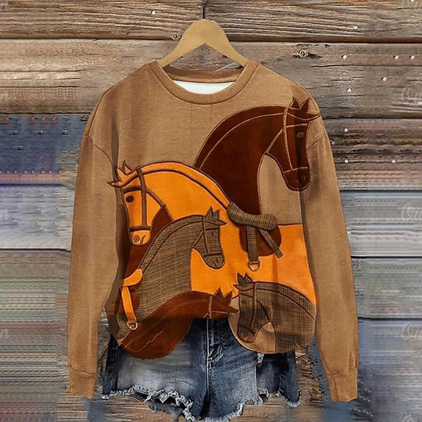 Vintage Horse Hoodie O-Neck Sweatshirts