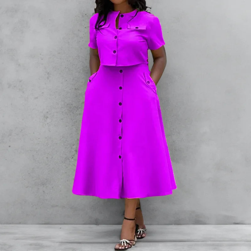 Button Top High Waist Skirt 2-piece Suit Woman