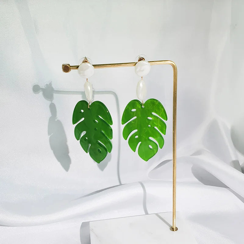 Resin Leaf Dangle Earrings