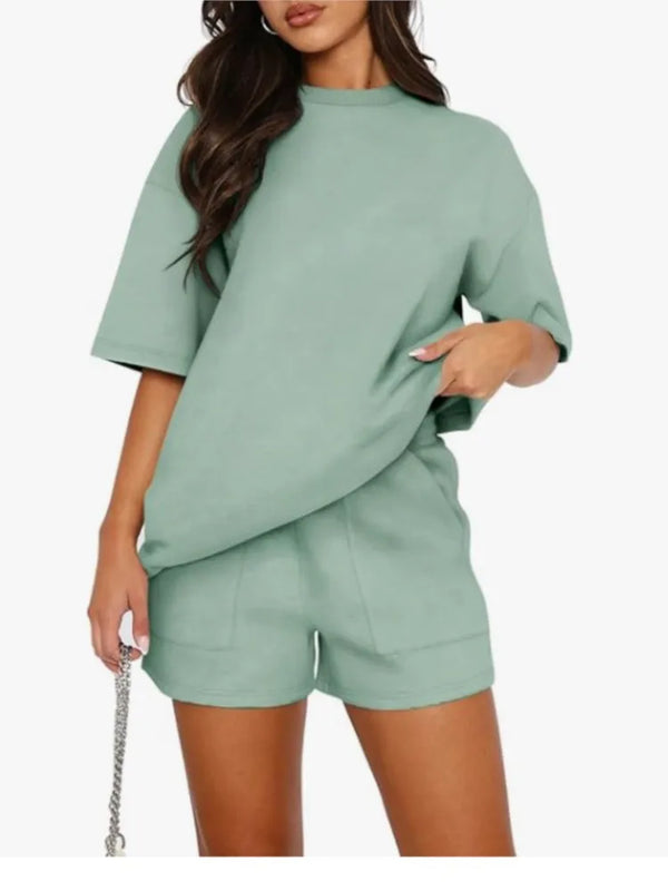 Casual O Neck Short Sleeve Short Pants Set