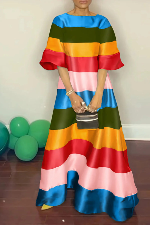 Rainbow Print Short Sleeve Maxi Dresses