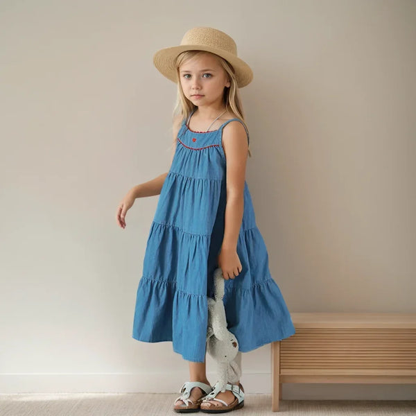 Denim Long Dresses Baby Girl