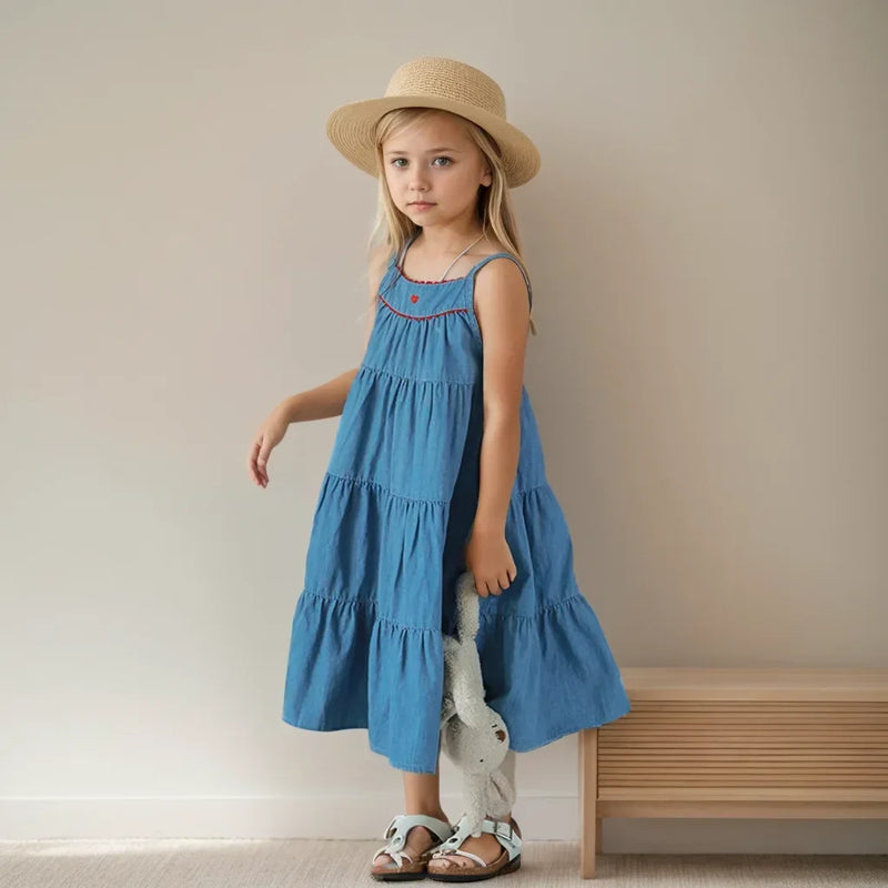Denim Long Dresses Baby Girl