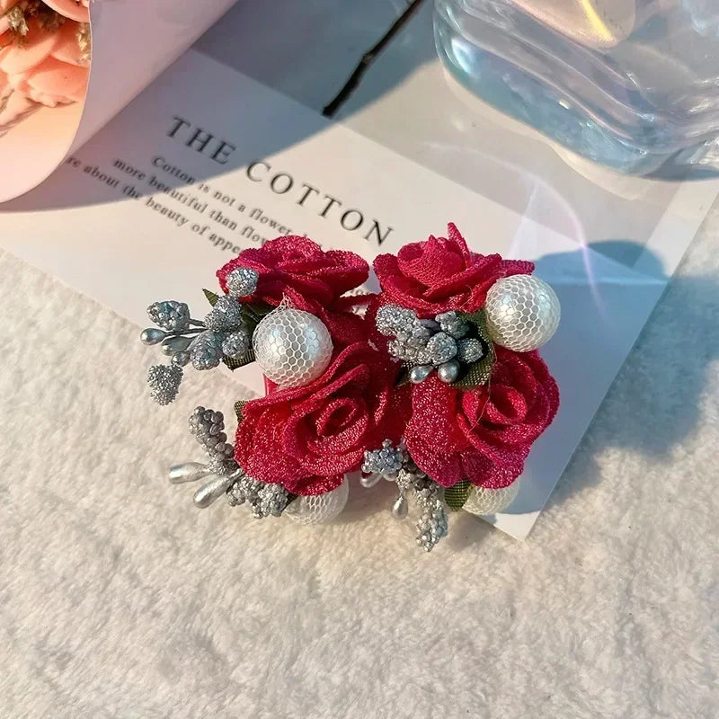 Charm Crystal Cubic Zircon Fabric Flower Big Earrings