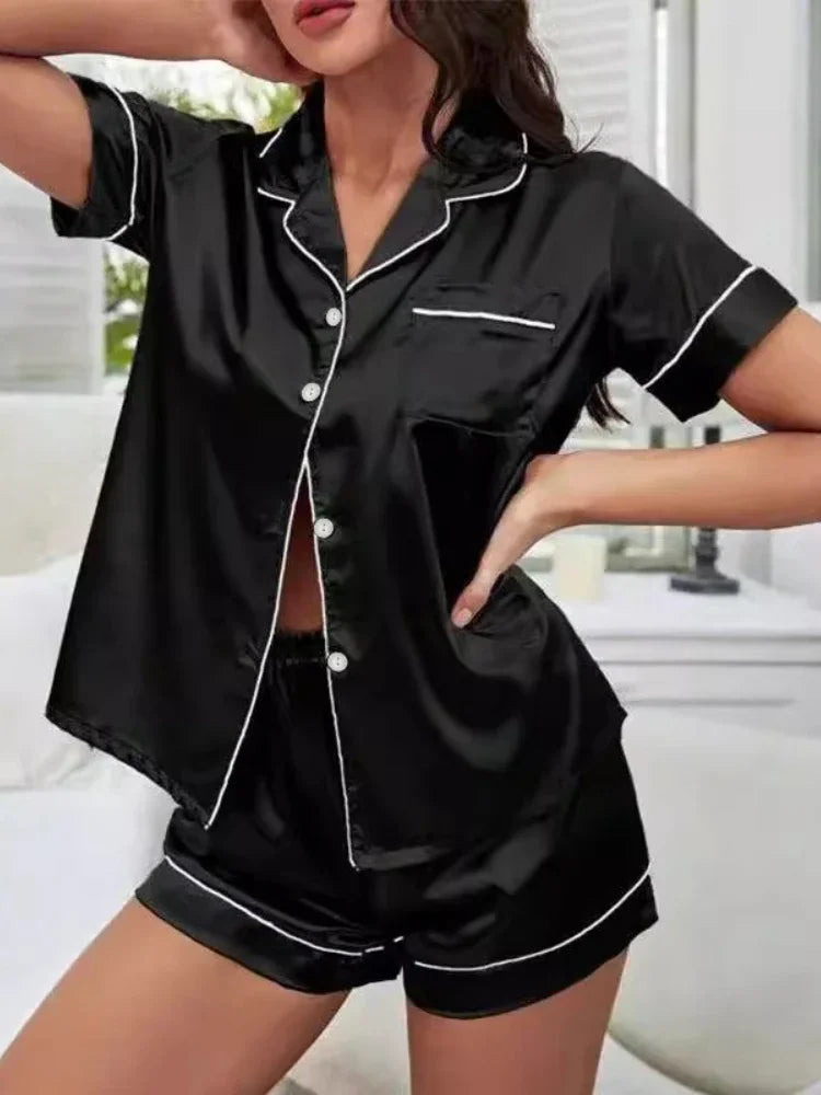 Two Pieces Pajama Set Short Sleeve Button