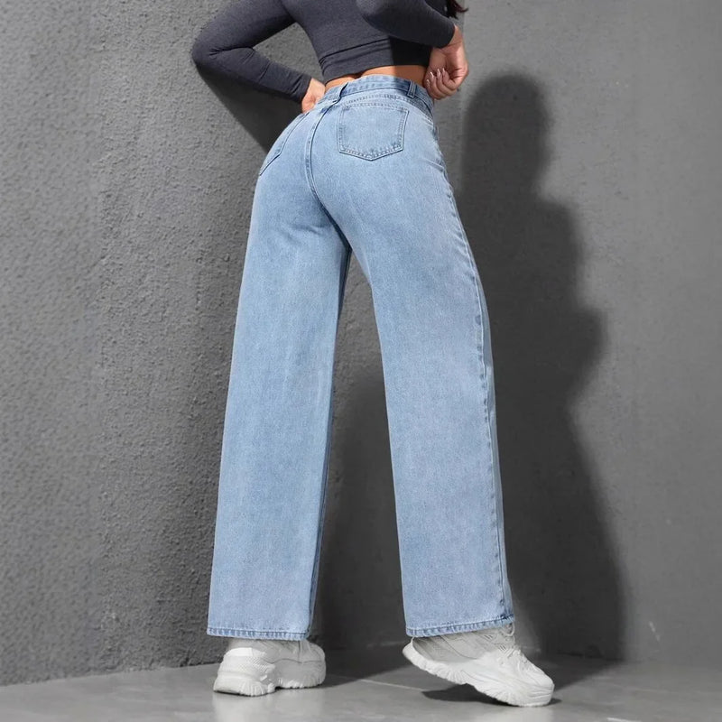 Wide Leg Pants Denims High Waist Washed