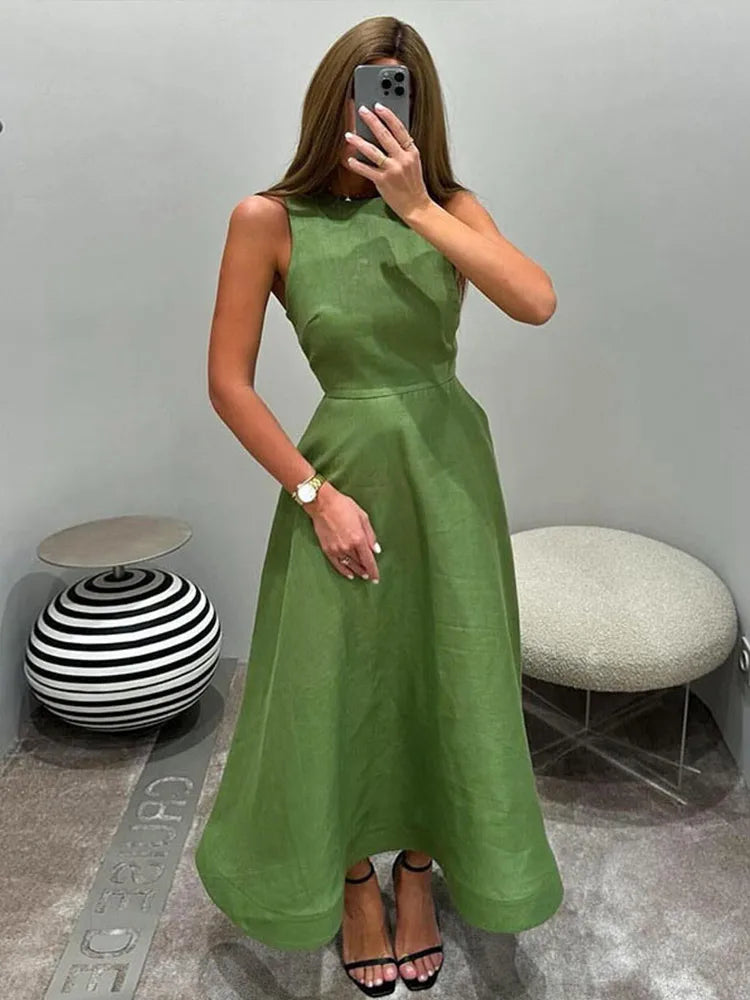 Casual Lady O-neck Sleeveless Long Dress