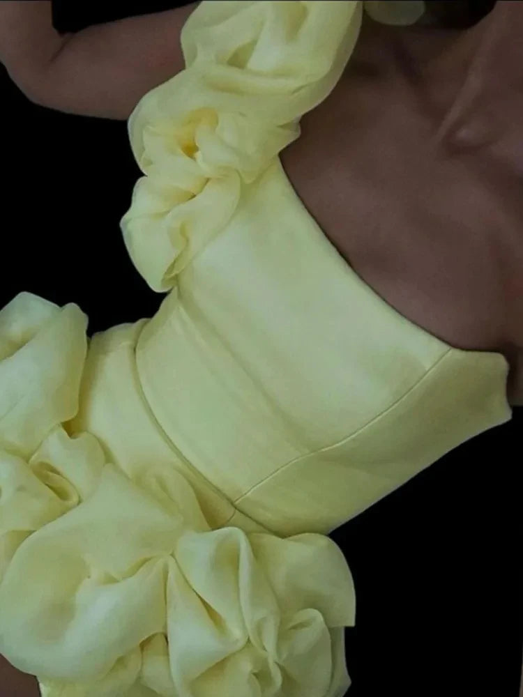 Sexy Yellow Satin Sleeveless Short Dress