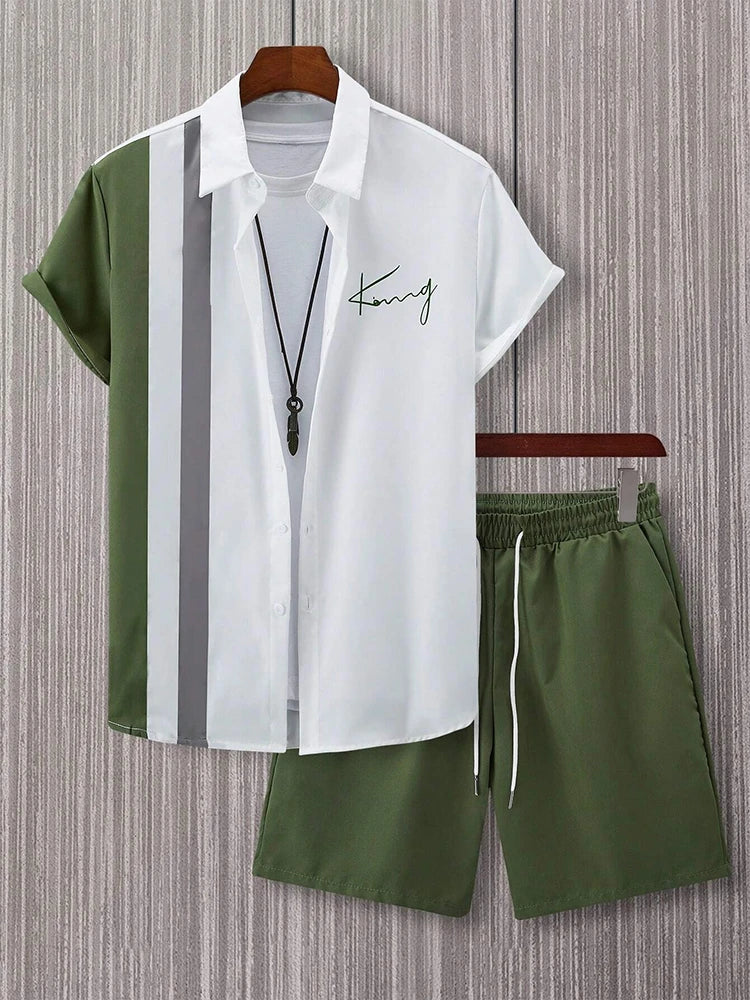 Summer Short-sleeved Shirt And Beach Shorts Set