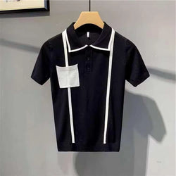 Pockets Patchwork Knit Polo Shirts