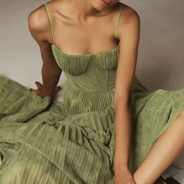 Backless Bridesmaid Spring High Girdling Pleat Long Dress
