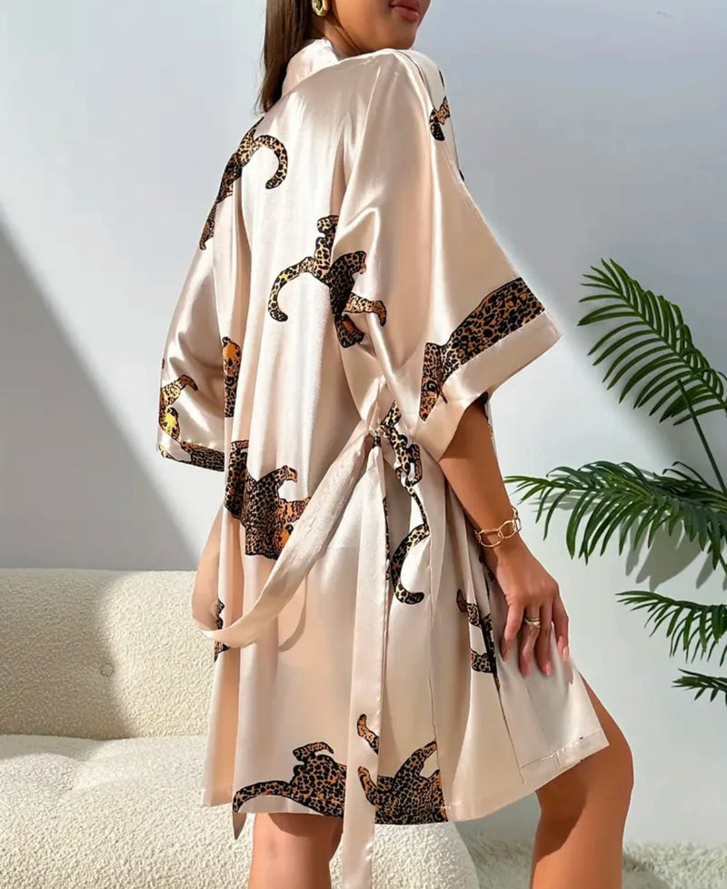 V-neck long suspender nightgown two-piece