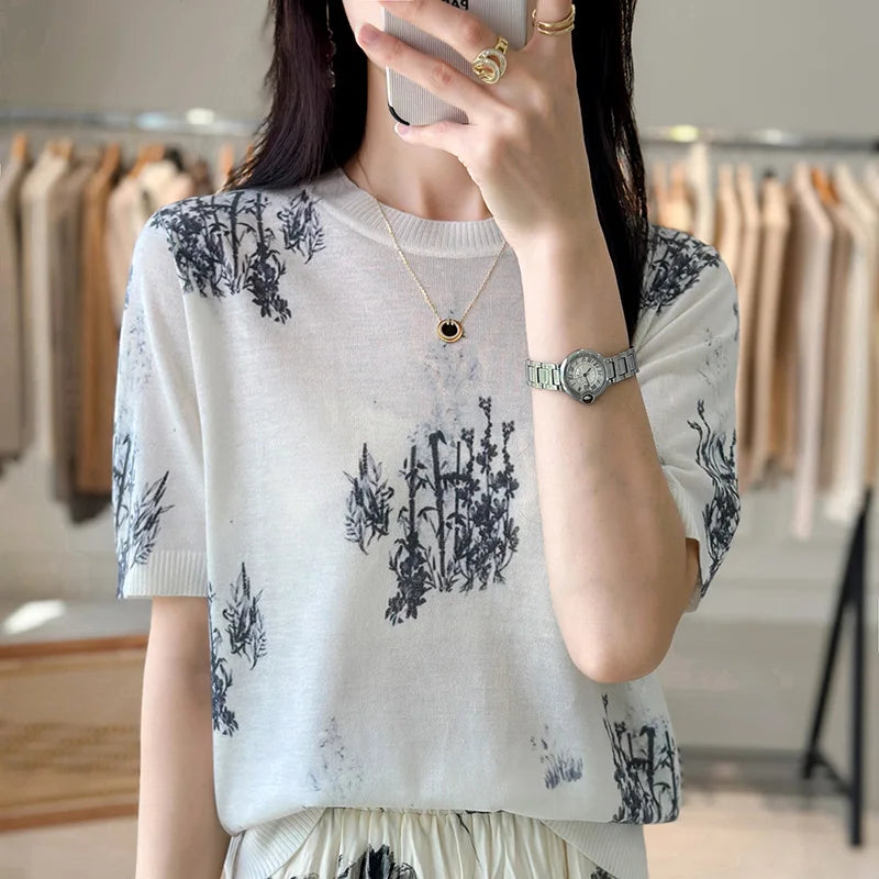Thin Knitted Short-Sleeved Mulberry Silk Ice Silk Shirt