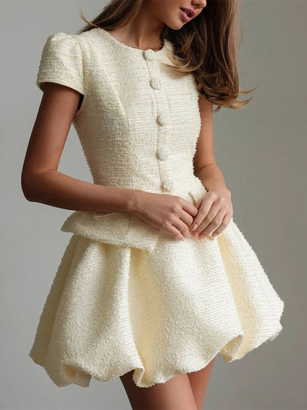 Puffy Sleeve Shirt Bubble Skirt Set Lady Retro Chic
