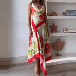 V- Neck Irregular Backless Halter Dress