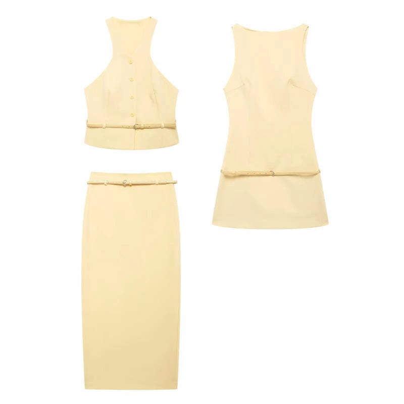 Butter Set Belt Vest and Midi Skirt